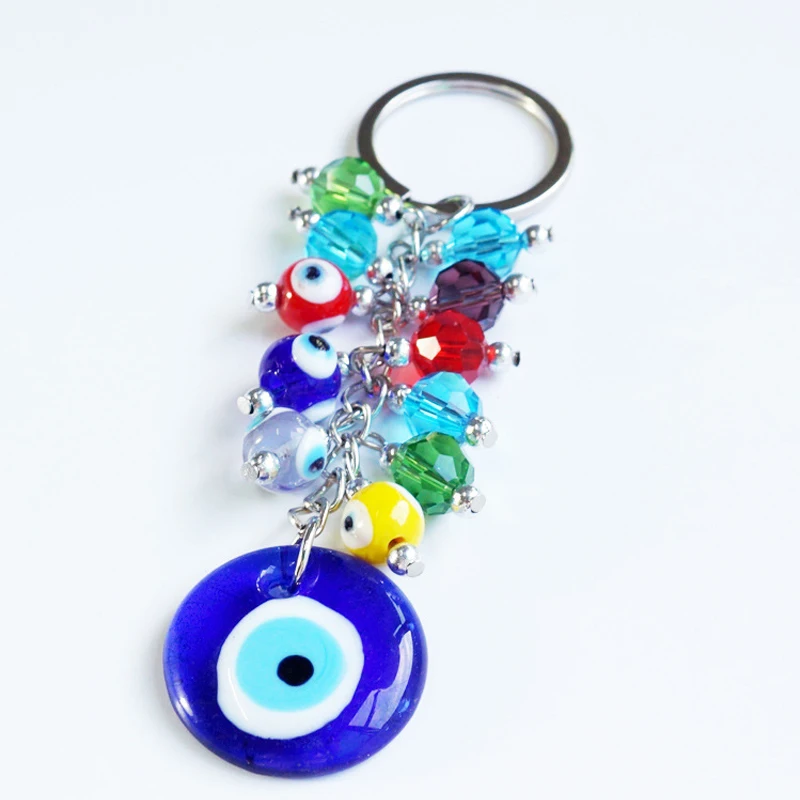 EVIL EYE подвеска с бусинами из кристаллов брелок серебряный цвет Сумочка с кольцом брелок синий турецкий глаз брелок ювелирные изделия для женщин мужчин LE244