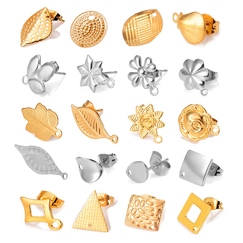 

10pcs Stainless Steel Earrings Settings Handmade Flowers Leaf Geometric Stud Earrings Base for Jewelry Making Accessories