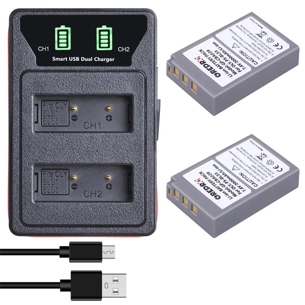 Аккумулятор BLS5 2000 ма · ч светодиодный двойной с портом type C для Olympus PEN зарядным