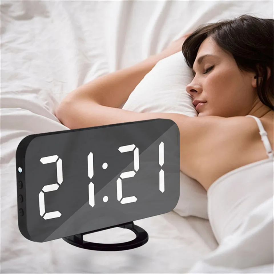 Multifunction Art Digital Display Wall Clock with Two Phone USB Charge Port Simple Modern Mirrored Electronic Snooze Alarm | Дом и сад