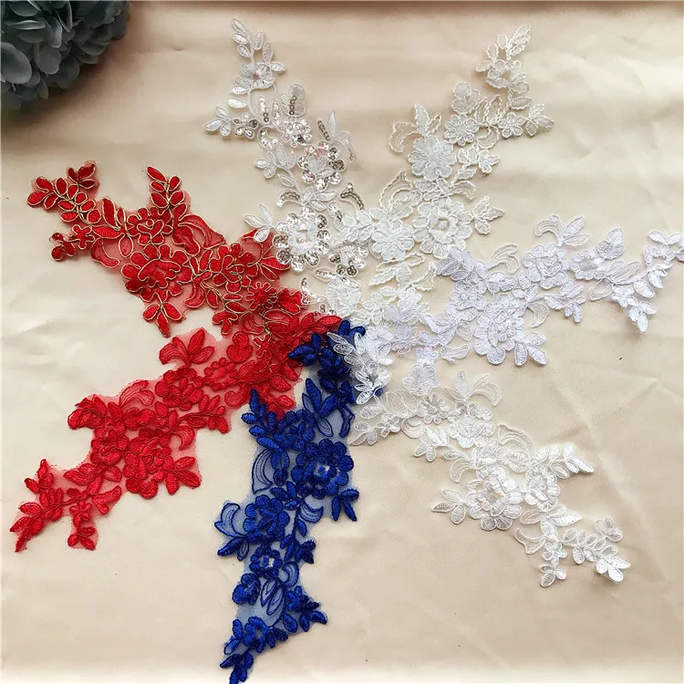 Белая костяная линия вышивка блестки патч красный детский синий цветок