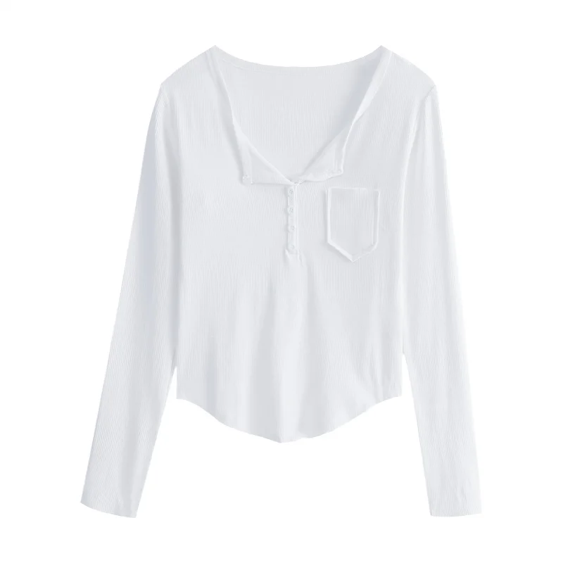 Женская футболка с длинным рукавом белая облегающая V-образным вырезом и для