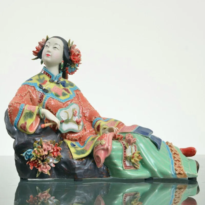 

Antique Chinese Porcelain Figurine Home Decor Statue Figure Ceramic Ornament Classical Ladies Spring Craft Painted Art
