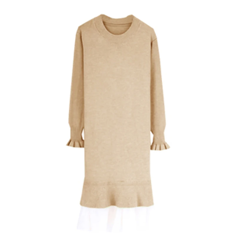 

Платье-Свитер женское вязаное, с рукавами-лепестками, плотное, в стиле пэчворк, на зиму, KE621, 4XL, размера плюс