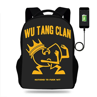 k7679 17 дюймов Wu Tang Killa Bees хип печати рюкзак для женщин USB рюкзаки с зарядным устройством для подростков мальчиков школьные сумки ноутбук повседневные Рюкзаки - Цвет: k7679