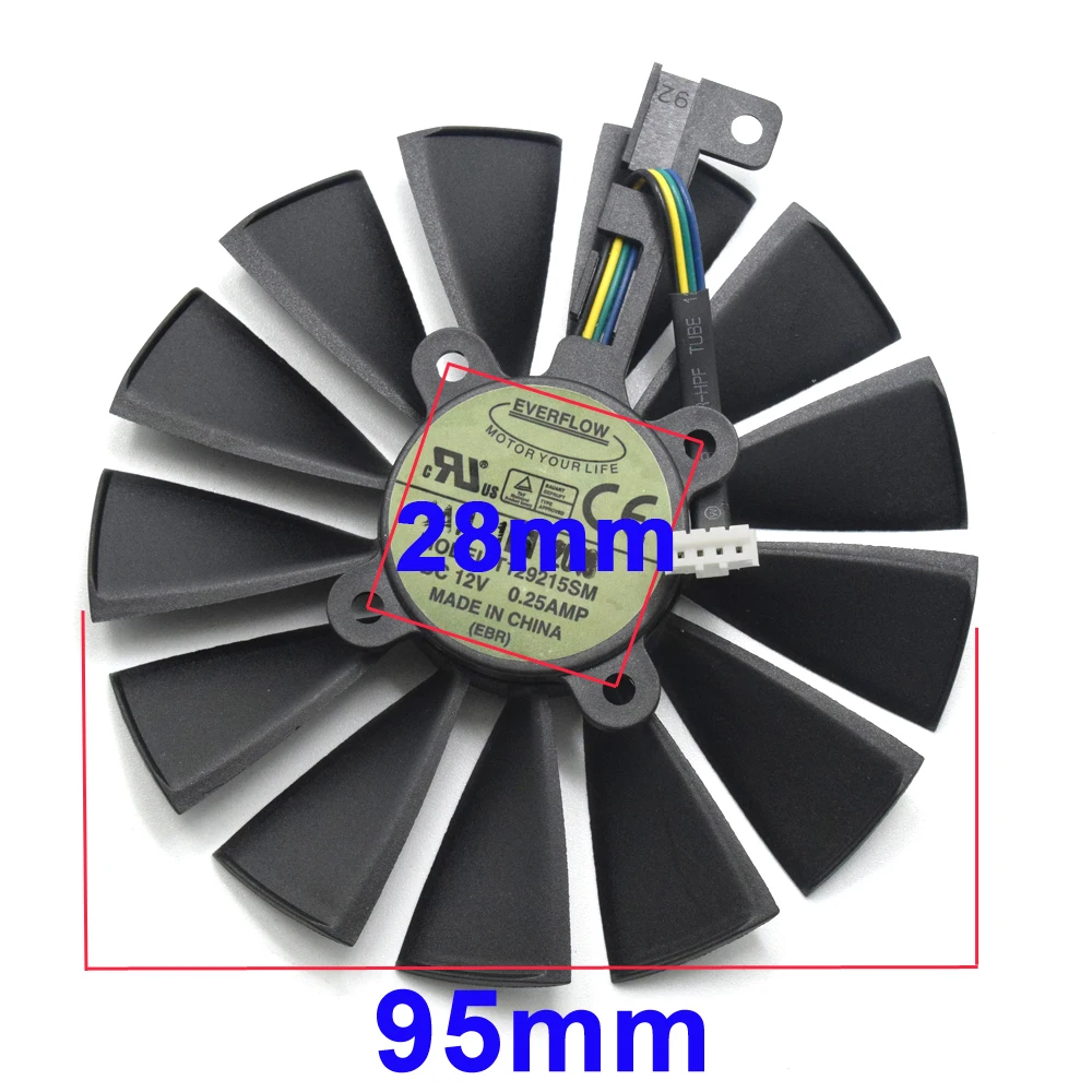 T129215SM 95 мм 13 Blades RX 570 4 Гб кулер вентилятор для ASUS AMD 500 серии VGA карты RX570 GTX1070TI 8G Dual 580