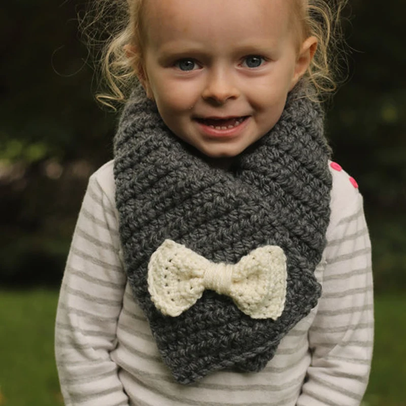 

Solid Color Bow-Knot Plush Neckerchief Winter Outdoor Neck Warming Girls Scarves Winter Warm Knited Cute Bow Baby Scarf