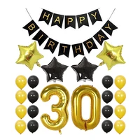 16 18 20 30 years old birthday party decoration balloon golden 40 inch number birthday black gold star bunting set