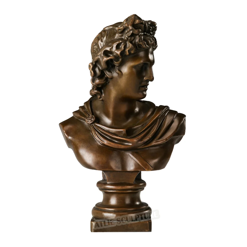 

Bronze Apollo Bust Statue Greek Olympian God Sculpture Antique Art Home Living Room Decor Gifts