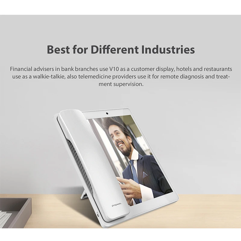 

2021 New Poptel V10 Videophone 8 Inch 2g/16g Bluetooth Handset for Home and Office IOT Device Tablet Phone Support Google Play