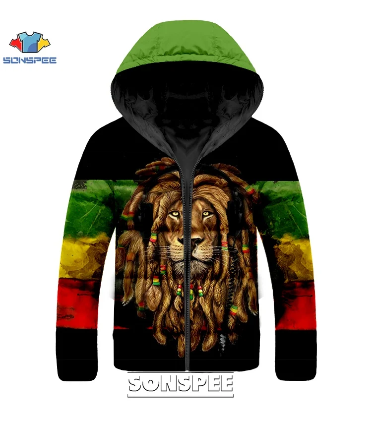 SONSPEE Hot Bob Marley Reggae Singer Harajuku 3D Print Hip hop Down Jacket Men women Funny Winter Warm Streetwears Jacket Female