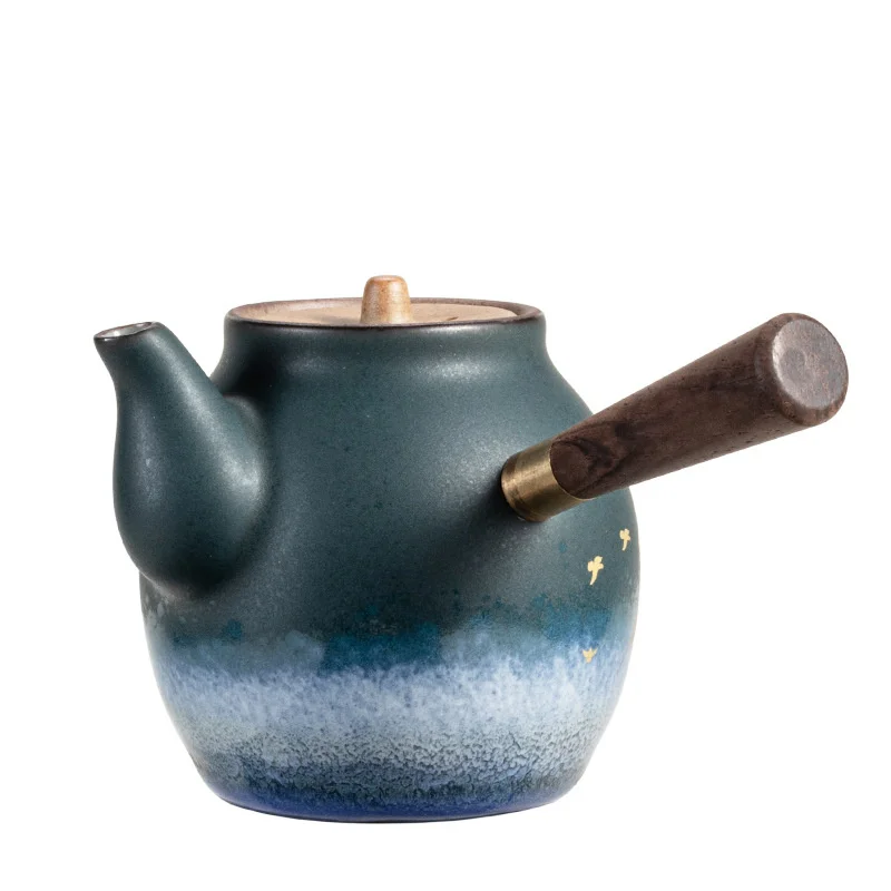 

Tea-Set Side-Handle Flambe Teapot Stoneware Bamboo Two-Cups Kung-Fu Mini One-Pot