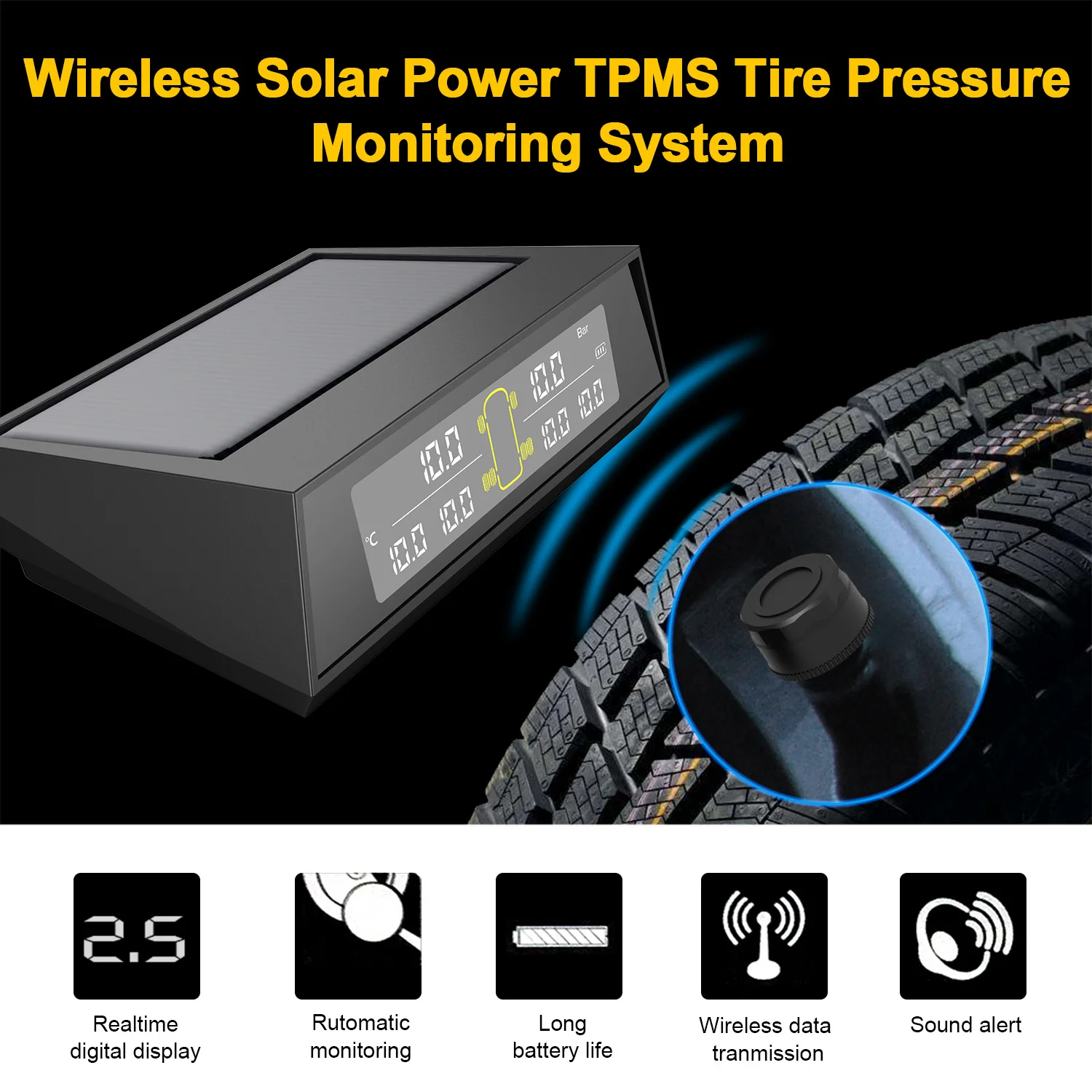 Солнечная энергия TPMS система контроля давления в шинах RV Truck 6 внешние датчики для