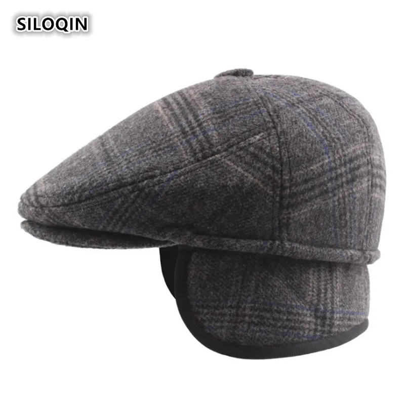 SILOQIN зимние мужские шапки плюс бархатный толстый хлопоковый берет с ушками