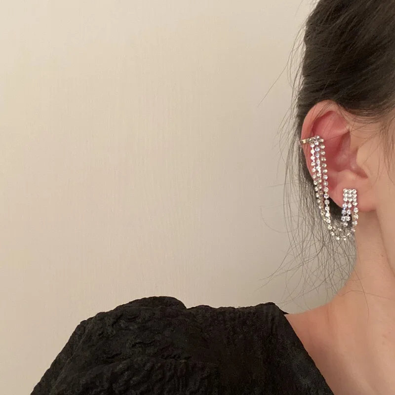 

925 silver needle French Rhinestone individual tassel earring bone clip