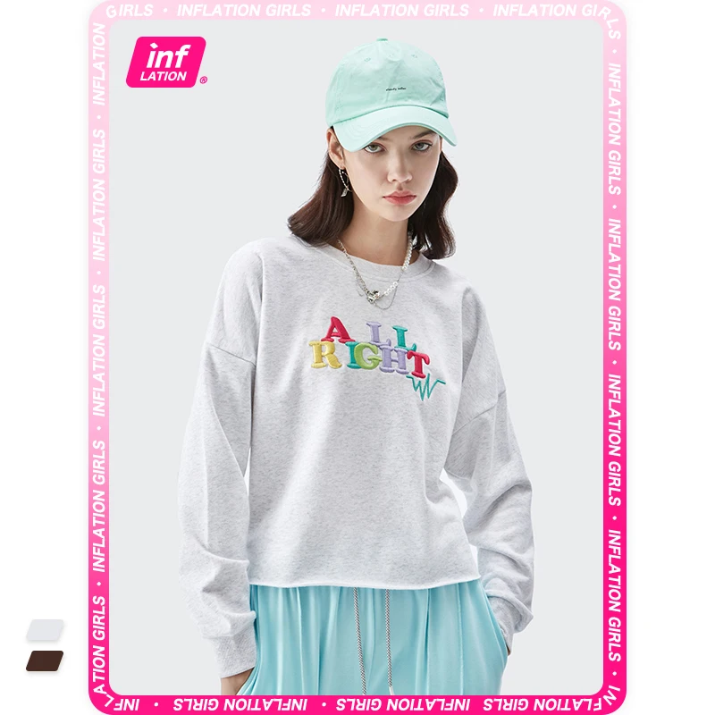 

INFLATION Sweatshirts Women Short Style Letter Embroidery Sweatshirts Girls Trendy Matching Cropped Sweatshirts Women Pullovers