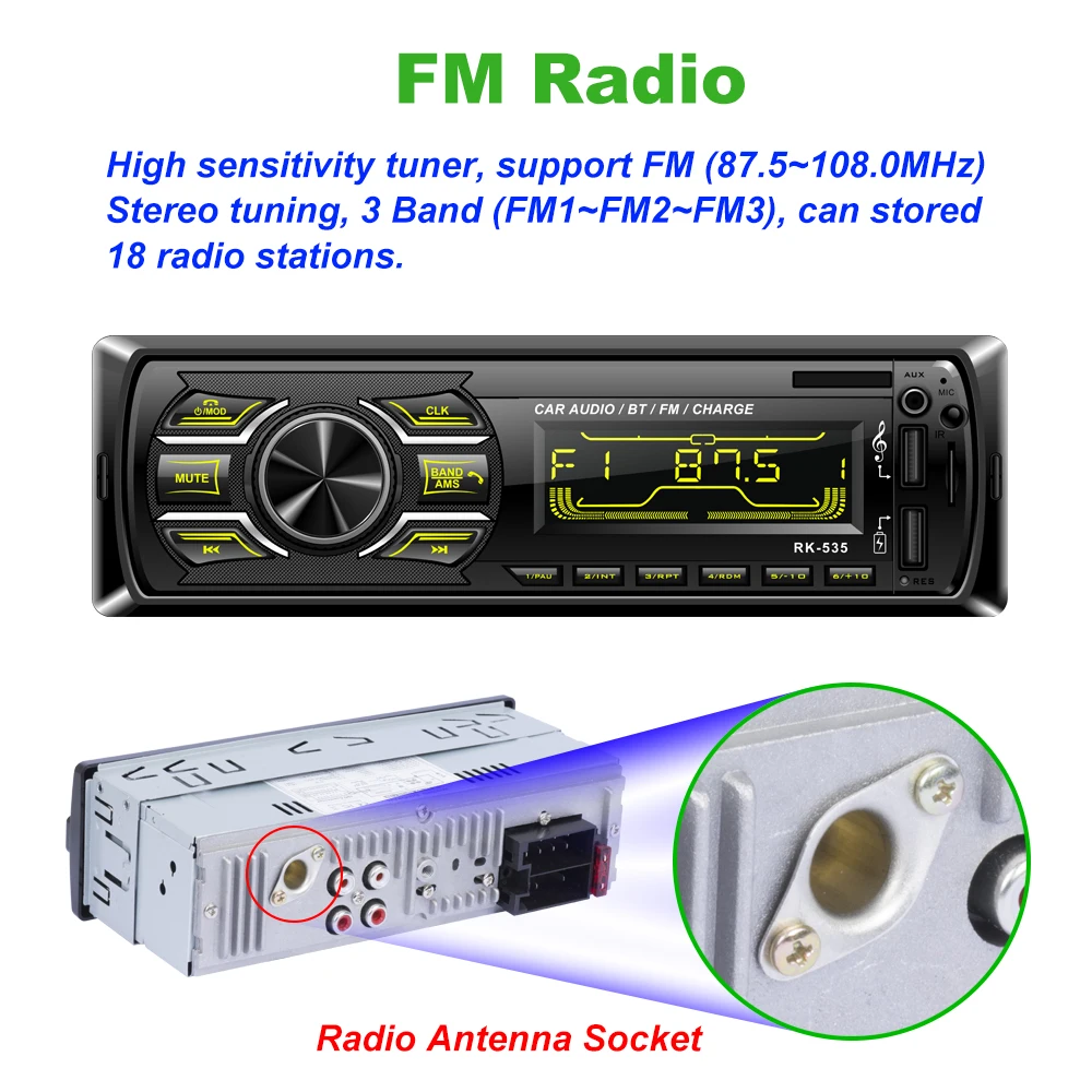 DC 24 В RK-535 1 Din приемник для грузовика FM Фиксированная Панель Авто Аудио Bluetooth