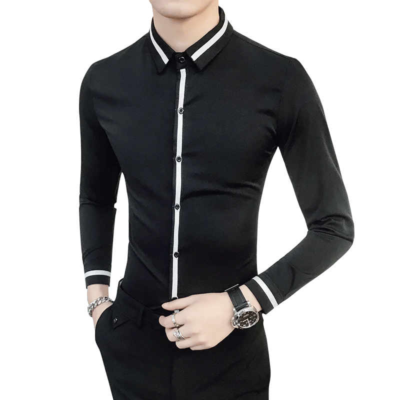 

Camisa Black White Men Long Sleeve Shirt Fashion Casual Striped Shirt Men Large Size Slim Fit Shirts Spring and Autumn New Tops