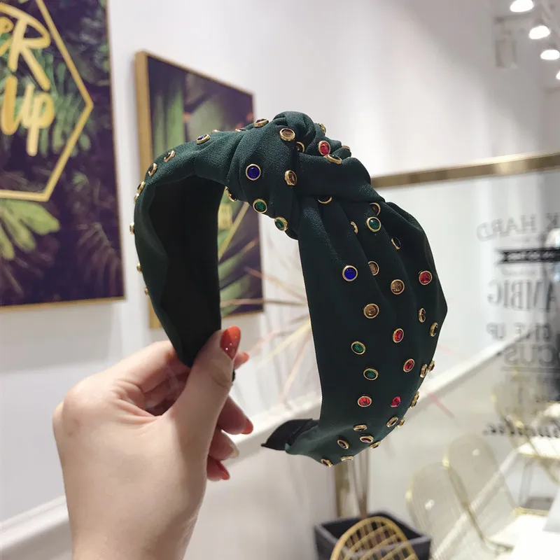 Красочные блестящие обручи для волос с узлом и стразами аксессуары ручной работы