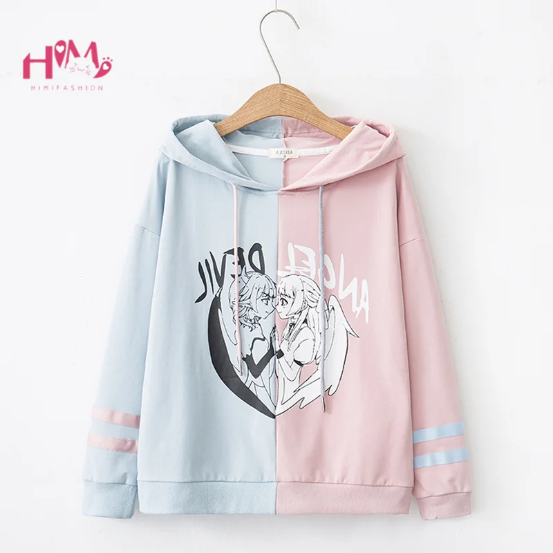 Осенние женские толстовки Япония милый Аниме Комикс Ангел Дьявол пуловер Мори