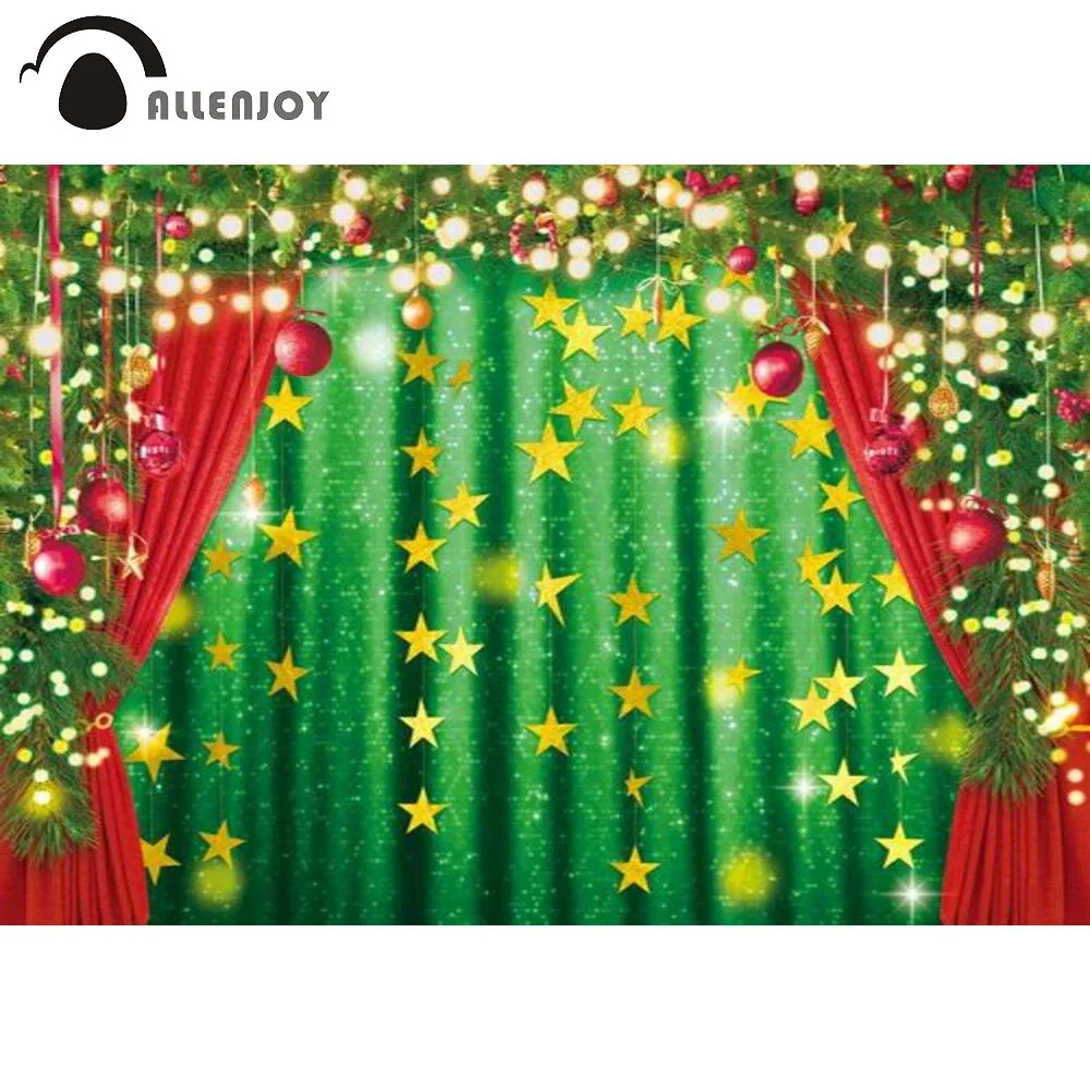 

Allenjoy Merry Christmas Backdrop Glitter Stars New Year Eve Winter Pine Event Supplies Props Custom Decor Background Banner
