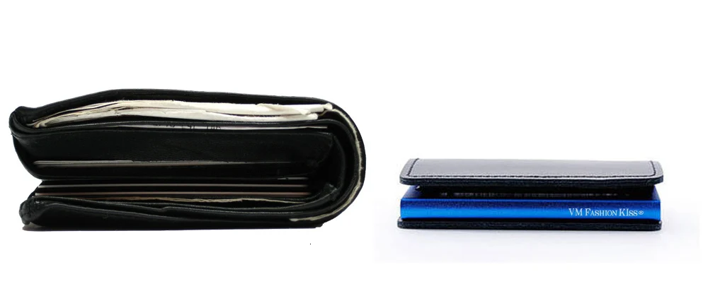 VM FASHION KISS RFID Genuine Leather Minimalist Wallet DIY Metal Aluminum Safe Purse Credit Id Business Card Holder Cardholder