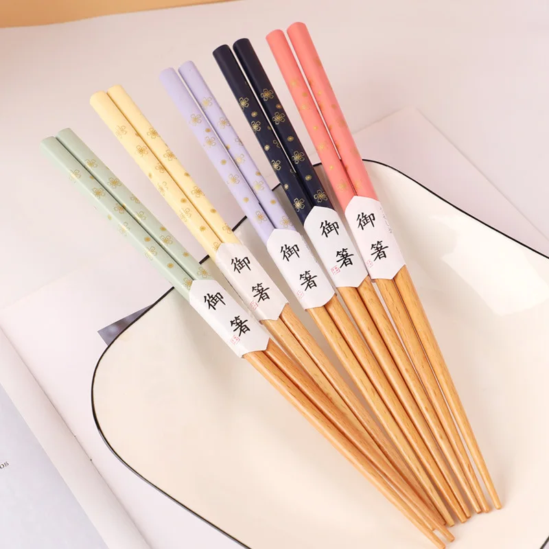 

Japanese-style Small Floral Wood Chopsticks Pointed Sushi Chopsticks Small Fresh Kitchen Tools Chopsticks Set