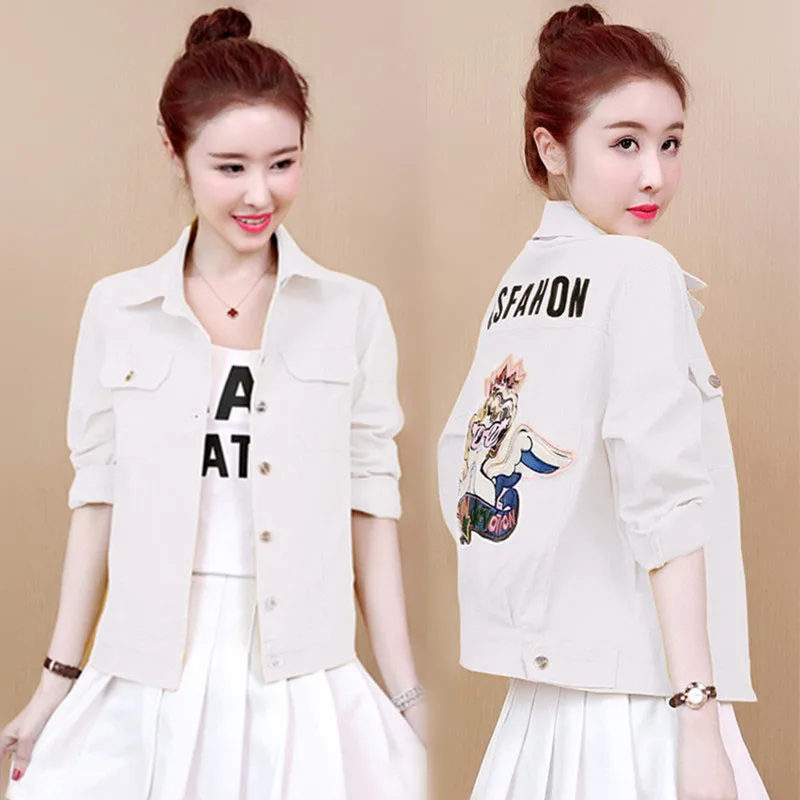 Западной Стиль Студенческая Женская Весенняя джинсовая куртка красивая