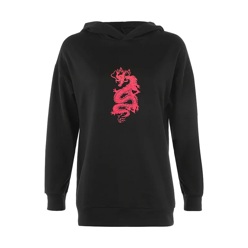 

Woman Casual Hoodies Style Girls Hoodies Fashion Tops Autumn Black Hoodies Dragon Print Pullover Sweatshirt White Hoodies L1206