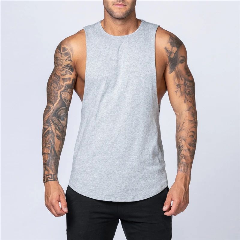 Mens Tank Tops Shirt Gym Stringer Top Fitness Clothing Cotton Sleeveless Vest Man Plain Canotte Bodybuilding Tanktop | Мужская одежда