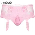 Мужское нижнее белье, кружевные сексуальные трусики с поясом, эротическое белье, костюм с Т-образным ремешком, трусы с маленьким бантом, нижнее белье с низкой талией