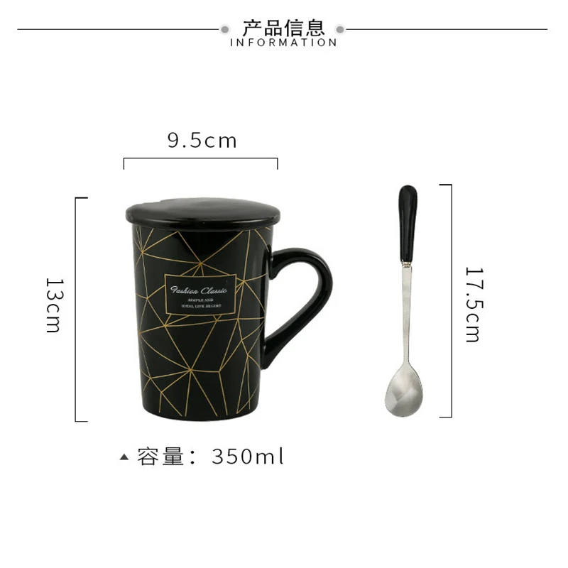 

Creative Striped Ceramic Mug, European Gold Line Mug, Black and White Couple Cup, Gift Box