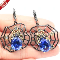 47x33mm unique handmade 13 5g pendant spider created violet tanzanite black gold silver earrings jewelry set hiphop