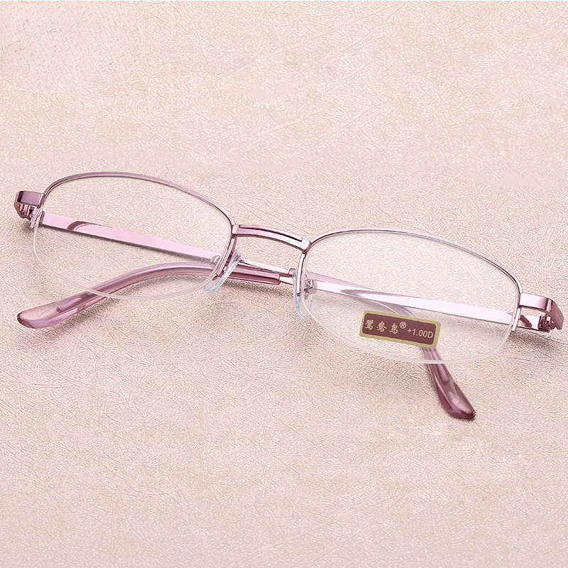 

2021 Women Thin Frame Half Frame Metal Alloy Anti-fatigue Reading Glasses High Quality Purple Presbyopic Glasses +1.0 To +4.0