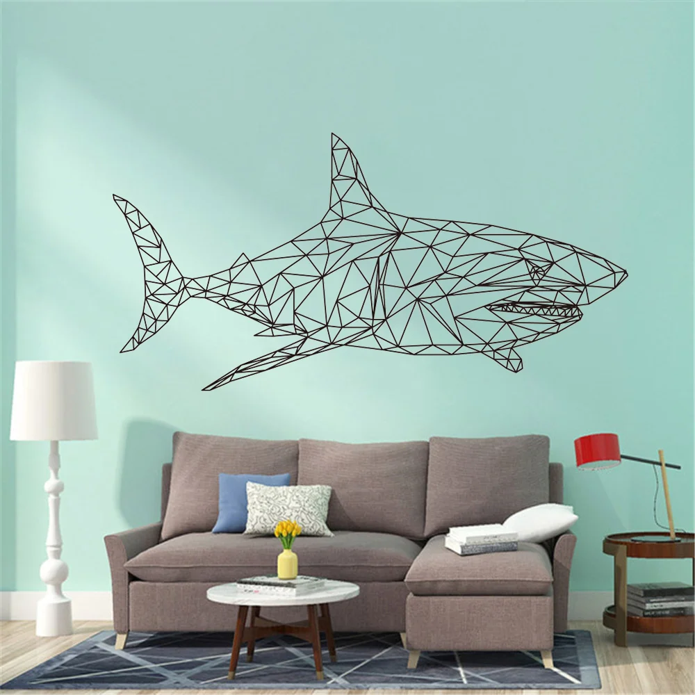 Геометрическая Акула Кит Рыба океан Настенная Наклейка для детской комнаты