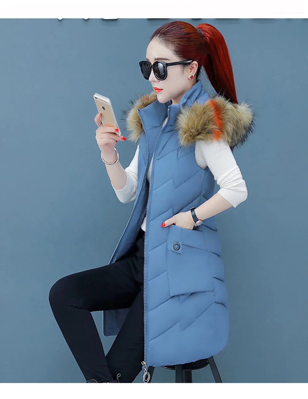Coletes Vadim Colete Feminino, женский жилет, зимняя куртка с карманами, пальто с капюшоном, теплый повседневный мягкий длинный женский жилет без рукавов