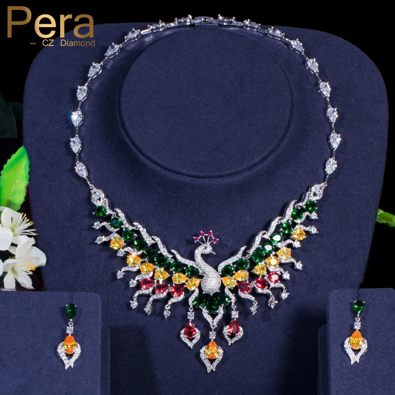 Pera роскошное крупное эффектное ожерелье и серьги в форме павлина AAA +