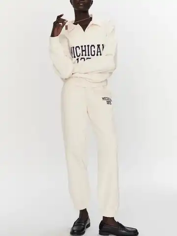 ZA new product loose casual sports style font POLO shirt embroidery fashion sweater high waist jogging pants women's suit