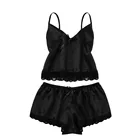 Женская Сексуальная атласная Шелковая пижама набор кружева v-образным вырезом камзол шорты женское белье пижамы одноцветные без рукавов топы одежда размера плюс