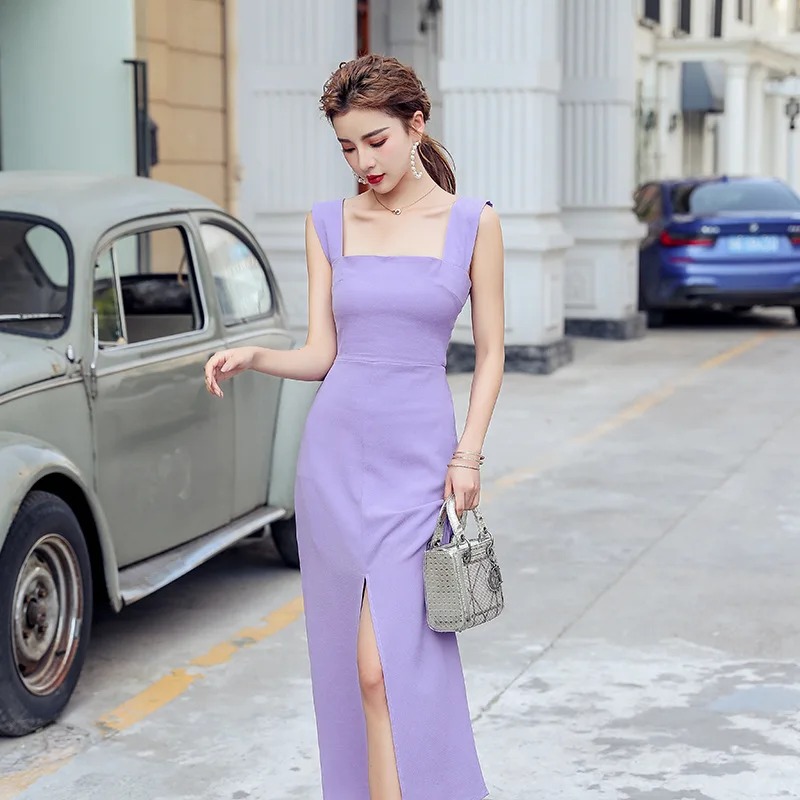 

Sleeveless Suspender Sexy Dress Elegant Office Lady 2021 Summer Square Collar Clothes Girl Waist Tight Thin Halter Vest Dresses