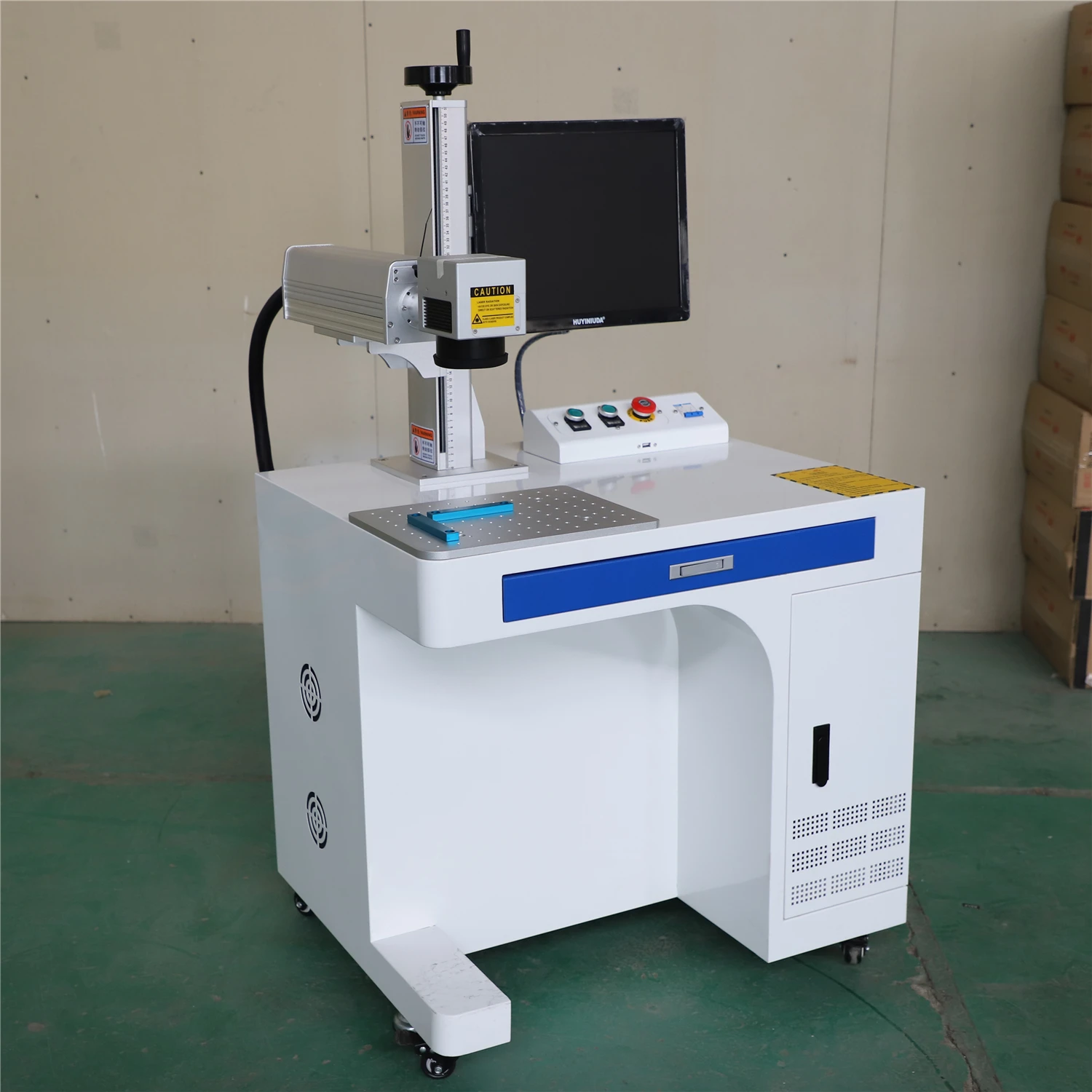 

20w 50w Raycus Fiber Laser Marking Machine With D80 Rotary 100mm x 100mm Filed Lens Metal Cutter For Deep Engraving