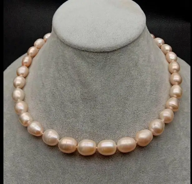 

12mm pink oval baroque natural pearl choker necklace heart clasp freshwater pearl Woman Jewelry 43cm 17'' 35cm
