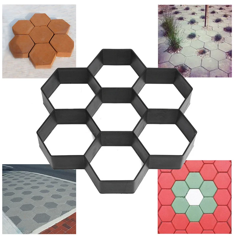 

7 Grid Hexagonal Floor Mold Colored Concrete Cement Mould Plastic Floor Tile Roadside Stone Paving Tool Path Maker Mould