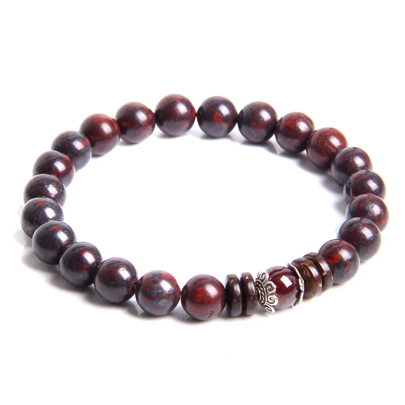 Мужской браслет из натурального камня красный гранат 8 мм круглые бирюзовые