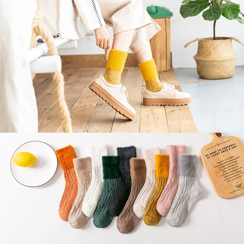 10 пар Женские однотонные кашемир под норку зимние толстые теплые шерстяные носки