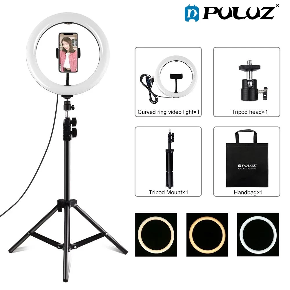 PULUZ 10 &quotзатемнения светодиодный селфи кольцо светильник и подставкой кармашком