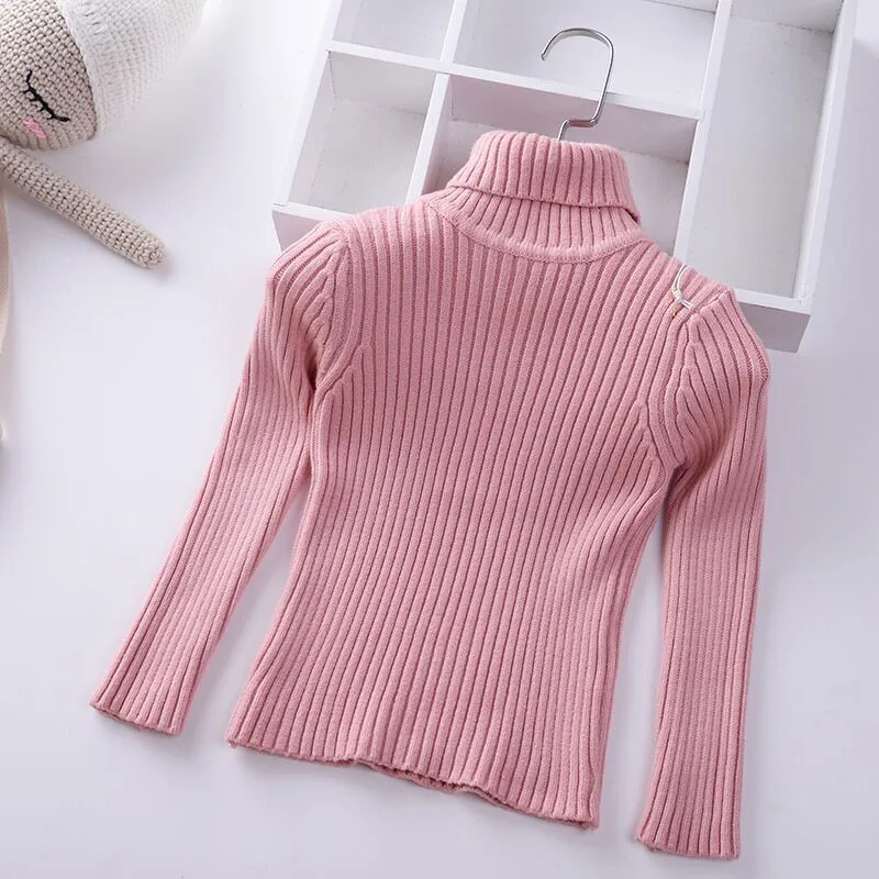 

Children's Casual Sweater Spring and Autumn Girls Turtleneck Sweater Solid Bottoming Pullover Sweater for Kids