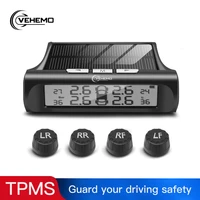 solar power smart car tpms tire pressure monitoring system dc5v usb lcd display external sensor alarm lithium battery ask signal