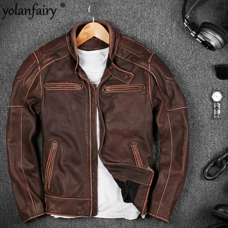 Мужская кожаная куртка из натуральной коровьей кожи Авиатор для мужчин Короткая
