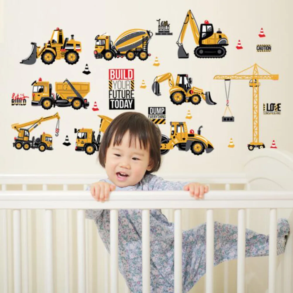 Самостоятельные настенные наклейки с рисунком мультяшной машинки и грузовика для декора комнаты детского сада детей Виниловый постер и популярный подарок.